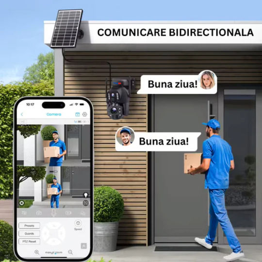 Cameră Supraveghere Wifi 4K Ultra HD Zoom 50x Cameră Dublă Încărcare Solară Rotire Controlată prin Aplicație Impermeabilă IP66