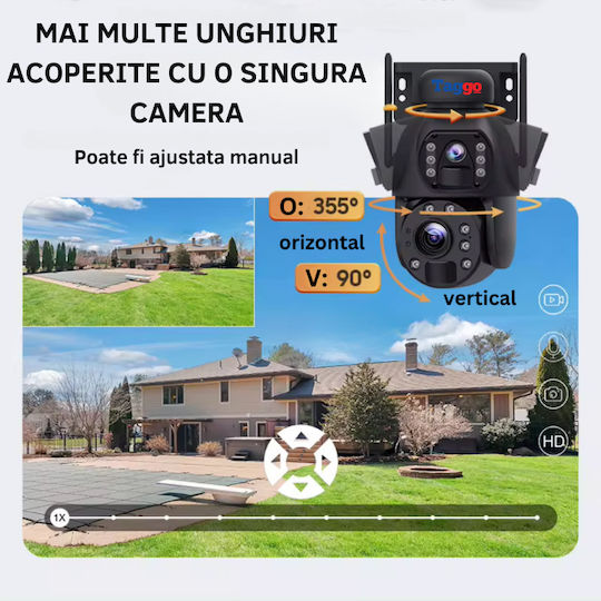 Cameră Supraveghere Wifi 4K Ultra HD Zoom 50x Cameră Dublă Încărcare Solară Rotire Controlată prin Aplicație Impermeabilă IP66