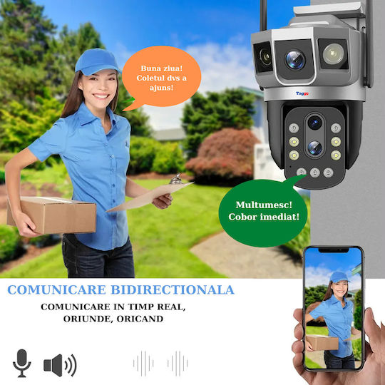 Wifi Surveillance Camera 3 Lenses 6k 12mp 10x Optical Zoom Notifications App Control Automatic Tracking