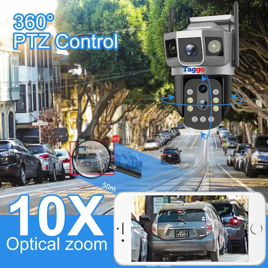 Wifi Surveillance Camera 3 Lenses 6k 12mp 10x Optical Zoom Notifications App Control Automatic Tracking