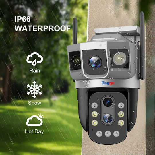 Wifi Surveillance Camera 3 Lenses 6k 12mp 10x Optical Zoom Notifications App Control Automatic Tracking