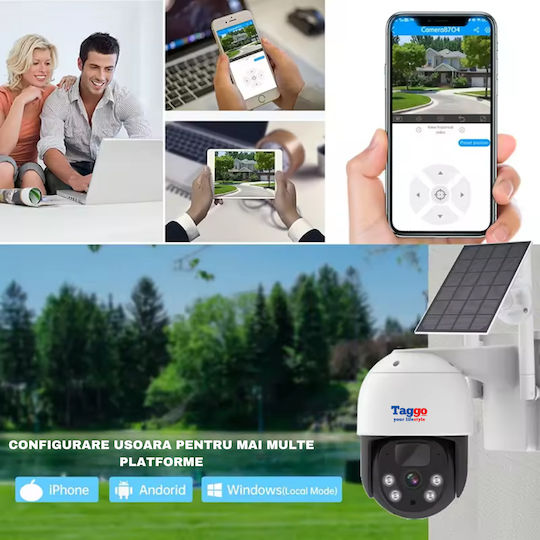 Sistem Profesional de Supraveghere Wireless de Exterior cu 4 Camere 360° Încărcare Solară 4 Canale Hd 4mp Nvr Ir 30m