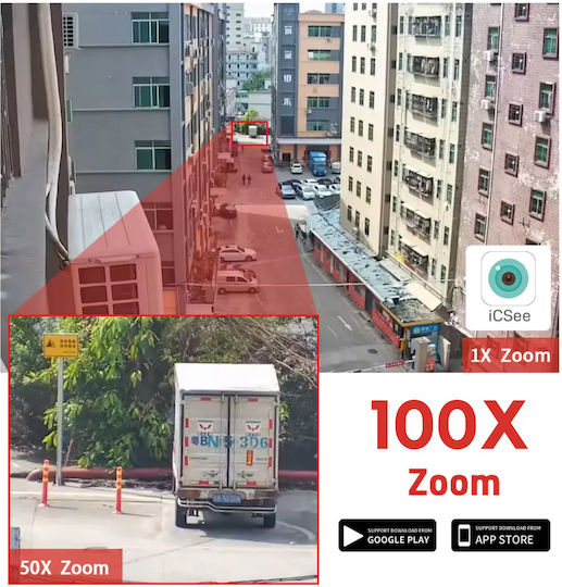 Cameră de Supraveghere Wifi 4K Ultra HD Zoom Optic 100x Rotire Controlată prin Aplicație Impermeabilă IP66