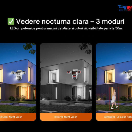 Cameră Supraveghere Wifi 16MP – Zoom 10x Vedere Nocturnă Color Audio Bidirecțional Detectare Mișcare Urmărire Automată Multi Obiectiv