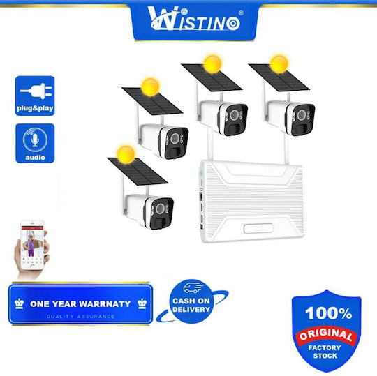 Sistem Profesional de Supraveghere cu 4 Camere Cctv Încărcare Solară Hd 4mp Wireless Nvr Ir 30m