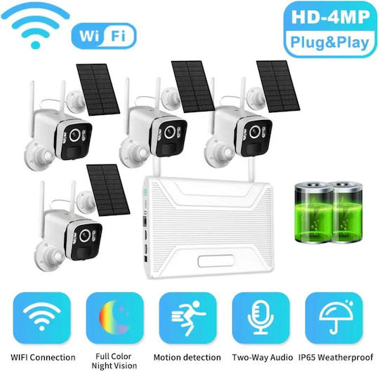 Sistem Profesional de Supraveghere cu 4 Camere Cctv Încărcare Solară Hd 4mp Wireless Nvr Ir 30m