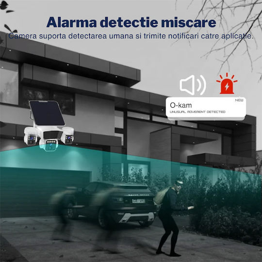 Cameră Crocodil 4G Solară cu Mai Multe Lentile 12MP Panou Solar 10W Stocare Cloud SD IP66 Rezistentă la Apă Urmărire Persoană