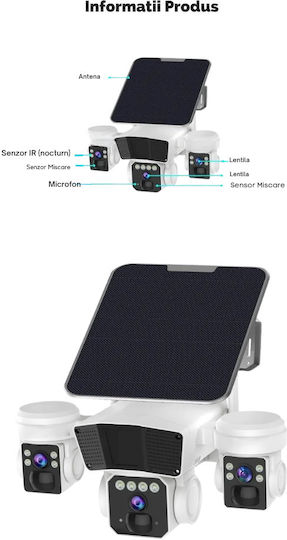 Cameră Crocodil 4G Solară cu Mai Multe Lentile 12MP Panou Solar 10W Stocare Cloud SD IP66 Rezistentă la Apă Urmărire Persoană