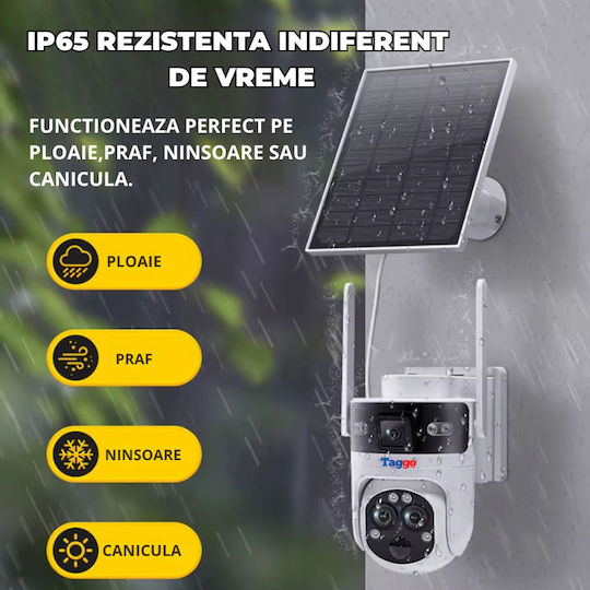 Cameră Supraveghere Taggo Conexiune Wi-Fi Rezoluție 6mp Zoom 15x Încărcare Solară Exterior 3 Lentile Vedere Nocturnă