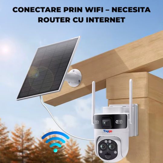 Cameră Supraveghere Taggo Conexiune Wi-Fi Rezoluție 6mp Zoom 15x Încărcare Solară Exterior 3 Lentile Vedere Nocturnă