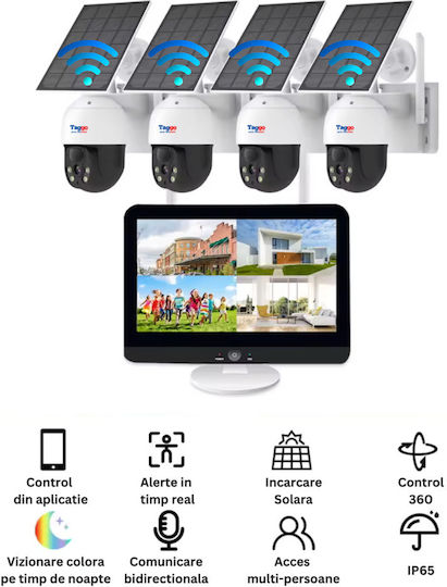 Sistem De Supraveghere Outdoor Cu 4 Camere 360 Wireless Profesional Încărcare Solară 4 Canale Hd 4mp Wireless Monitor Lcd Ir 30m