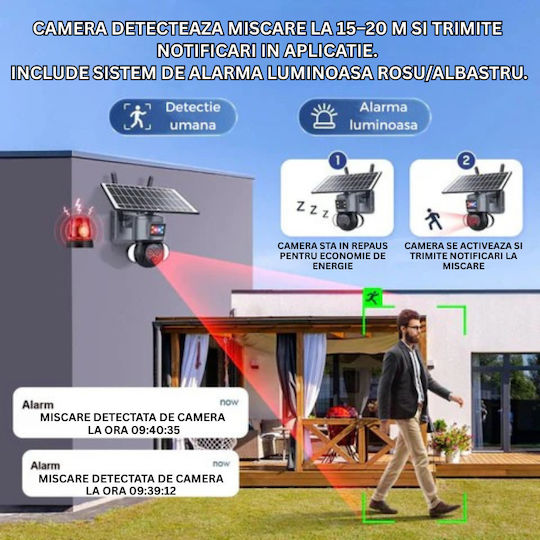Cameră de Supraveghere 4G 4K HD cu Dublă Lentilă Zoom 12x Încărcare Solară Rotire Controlată prin Aplicație IP66 Rezistentă la Apă