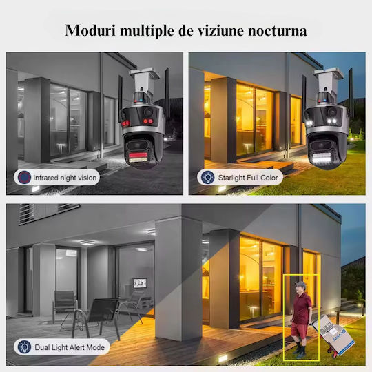 Cameră Supraveghere Wifi 4K 8MP 3 Lentile Control prin Aplicație Rezistentă la Apă Alarmă
