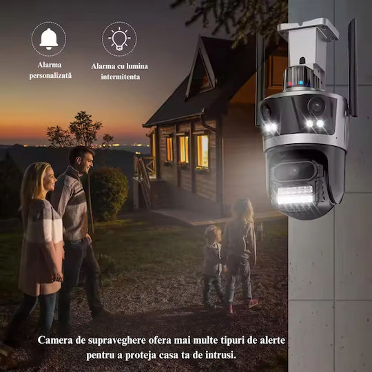 Cameră Supraveghere Wifi 4K 8MP 3 Lentile Control prin Aplicație Rezistentă la Apă Alarmă