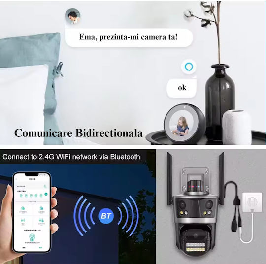 Cameră Supraveghere Wifi 4K 8MP 3 Lentile Control prin Aplicație Rezistentă la Apă Alarmă