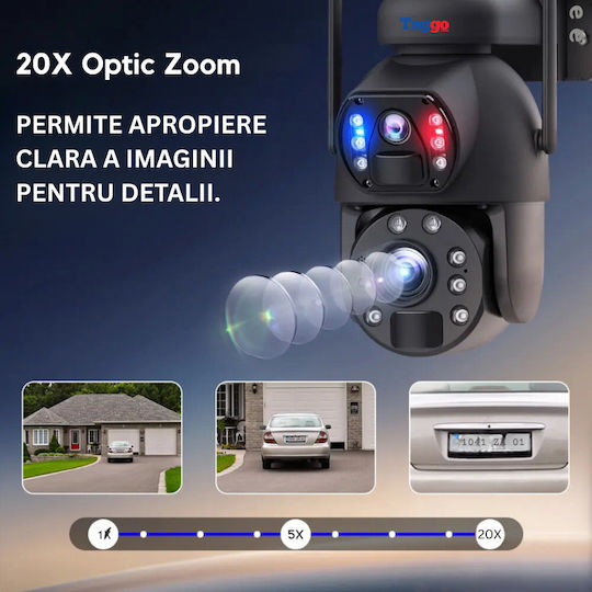 Cameră Supraveghere Wifi 3K Ultra HD Zoom 20x Cameră Dublă Încărcare Solară Rotire Controlată prin Aplicație IP66 Rezistentă la Apă