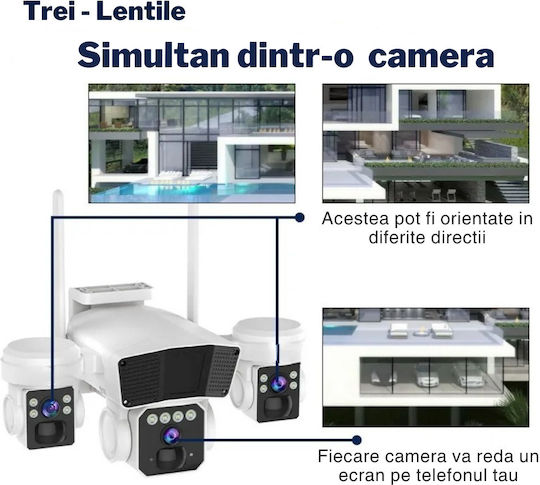 Cameră Crocodil 4G Solară cu Mai Multe Lentile 12MP Panou Solar 20W Stocare Cloud SD IP66 Rezistentă la Apă Urmărire Persoană