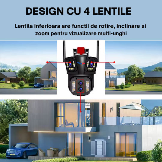 Cameră de Supraveghere Zoom 10x Wi-Fi 8k 16mp 4 Lentile Control prin Aplicație Comunicare Bidirecțională Urmărire Automată