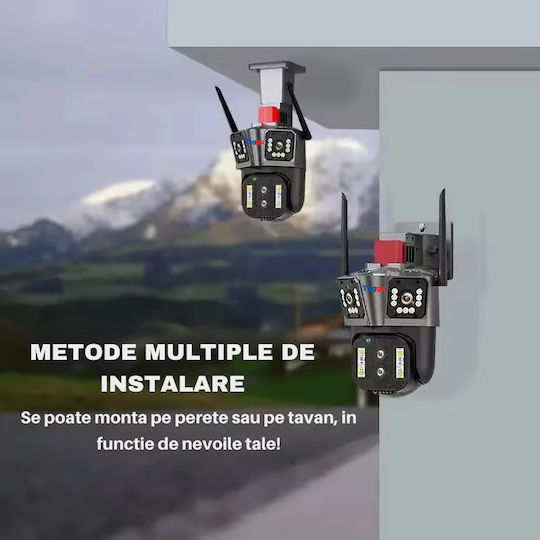 Cameră de Supraveghere Zoom 10x Wi-Fi 8k 16mp 4 Lentile Control prin Aplicație Comunicare Bidirecțională Urmărire Automată