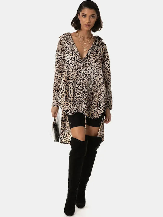 Oversized Animal Print Shirt Size One Size
