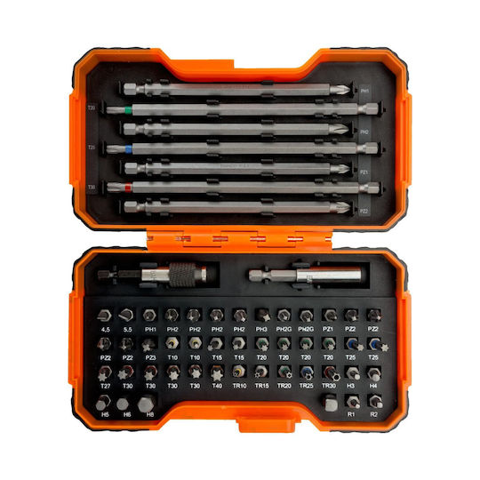 Bahco 54-teiliges 1/4" Bit-Set Farbkennzeichnung 2 Adapter Enthält Ph Ph2g Pz Sl Hex Torx Torx Tr R 25mm 45 Stk 125mm 4 Stk 150mm 3 Stk