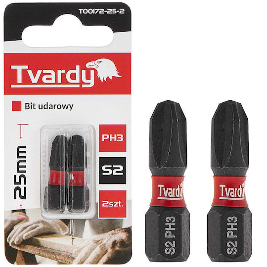 Tvardy Ph3 25mm S2 Impact Screwdriver Bits 2 Pieces 10 50 500