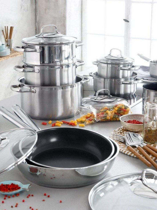 Rosle Elegance Set De Vase De Gătit Din Oțel Inoxidabil Argintiu Cu Acoperire Antiaderentă 9 Piese