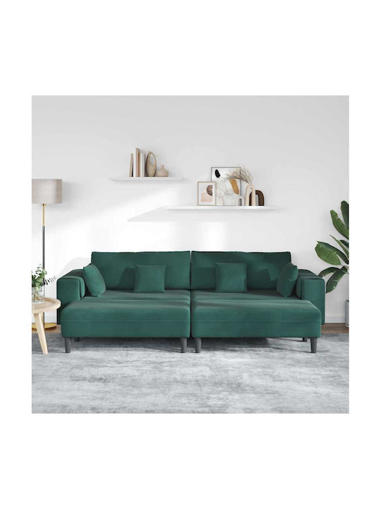 Colțar Canapea U-Shaped Catifea Verde Închis Cu Perne Decorative 250x77x76cm
