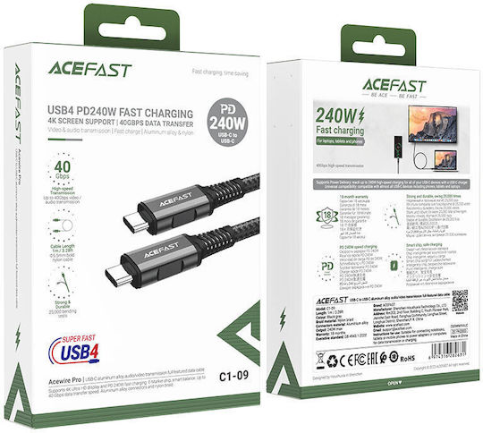 Acefast USB 4 Video Kabel USB-C Männlich - USB-C Schwarzes 1,2m C1-09