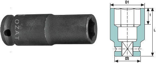 Cap Priză Impact 1/2'' 6 Fețe 25 Mm Lung