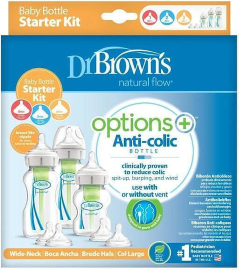 Dr. Brown's Plastic Baby Bottle Set Anti-Colic with Silicone Nipple for 0+, 0+ m, months Transparent 3pcs