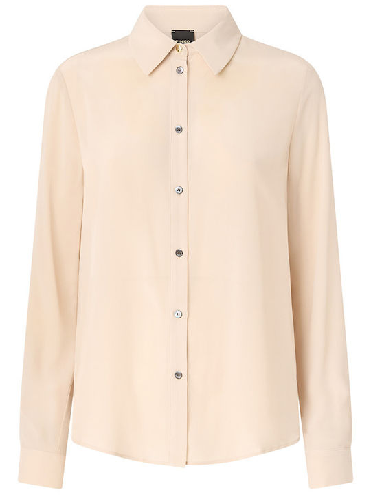 Crackers Women's Silky Long Sleeve Shirt Beige