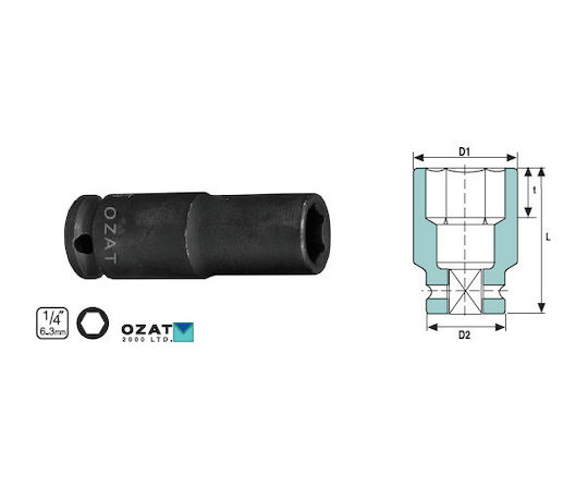 3/8'' 6-point Impact Socket Head 12 Long