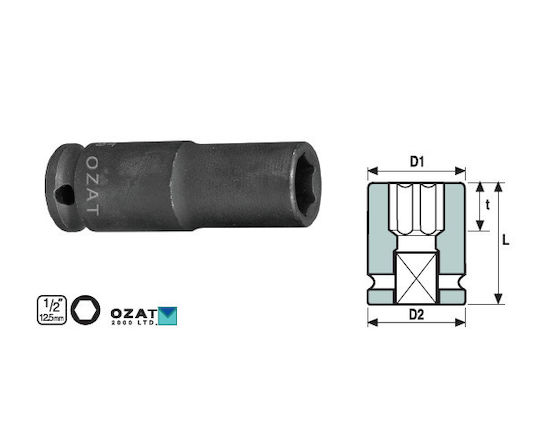 1/2'' Impact Steckschlüssel Kopf 6-seitig Schutzprofil 20 Lang