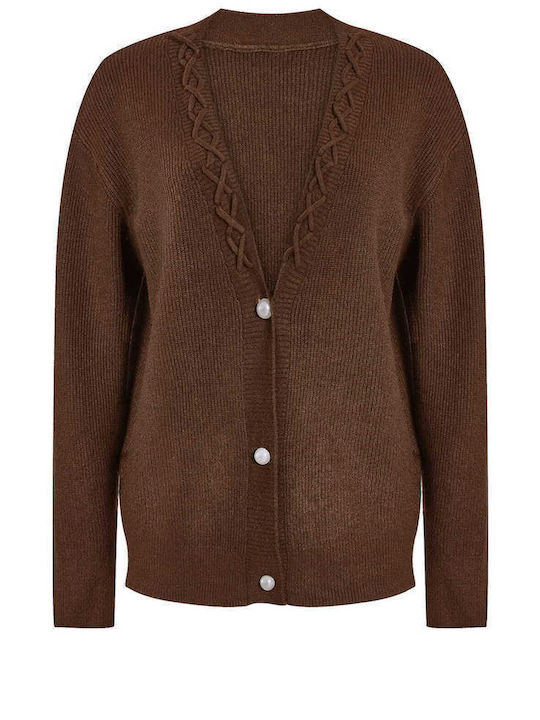 Celestino Women's Cardigan Pearls Buttons Loose Fit Dark Brown
