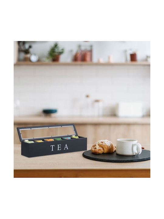 Relaxdays Caseta Pentru Ceai Cu Capac Din Lemn Negru 9x9x43.5cm
