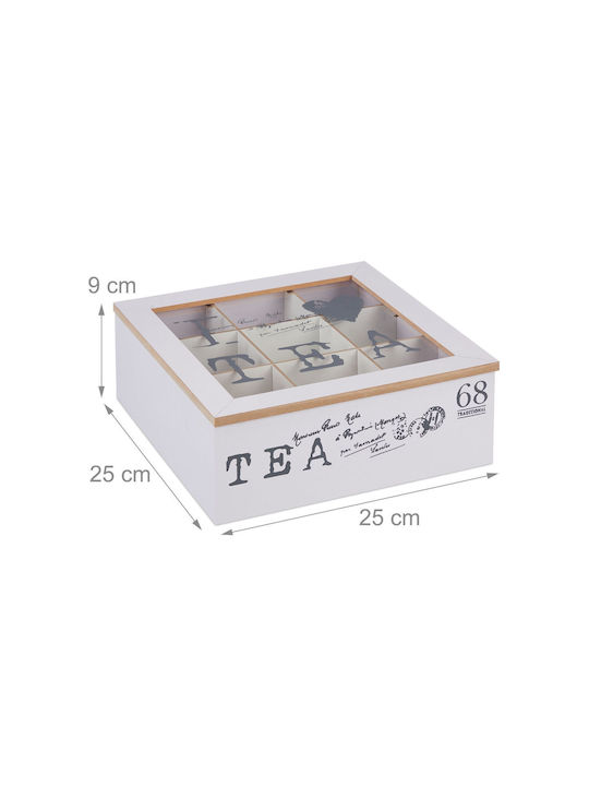 Relaxdays Caseta Pentru Ceai Cu Capac Din Lemn Alb 25x9x25cm 1 Bucată