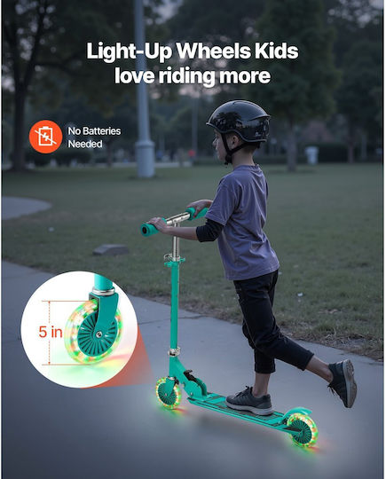 Vevor Kids Scooter Foldable 2-Wheel with LED Lighting for 3+ Years Green