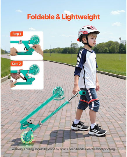 Vevor Kids Scooter Foldable 2-Wheel with LED Lighting for 3+ Years Green