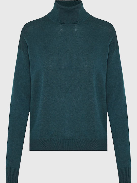 Women's Long Sleeve Sweater Cotton Turtleneck Green