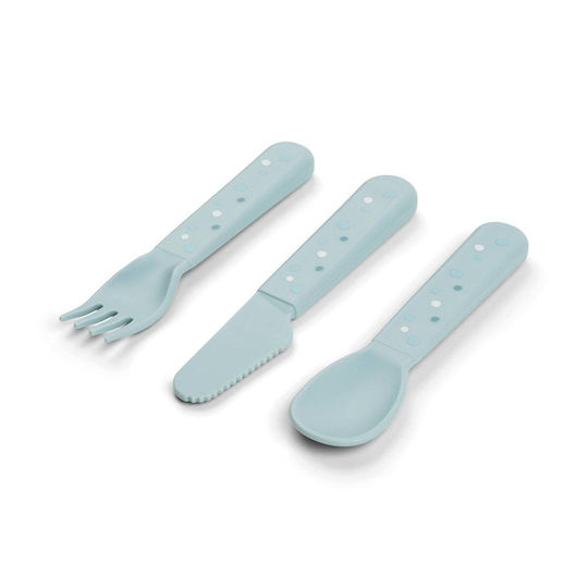 Done by Deer Baby Cutlery Set Happy Dots made of Plastic Blue 3pcs
