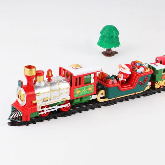 Christmas Train with Music 1 Locomotive 1 Wagon 1 Sleigh Santa Claus 1 Flatbed Wagon 2 Trees 1 Snowman Total Length 260 Cm 22 Pieces Boys Girls Bebelogic