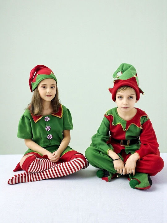 Costum De Crăciun Elfiță Dulce Pentru Fete – Set 3 Piese Rochie Dresuri Căciulă