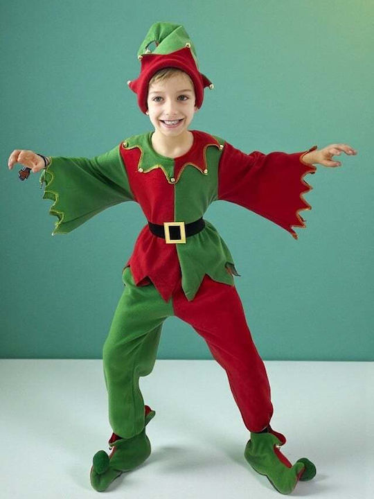 Christmas Elf Boys Costume Candy – 4-piece Set Blouse Pants Booties Hat