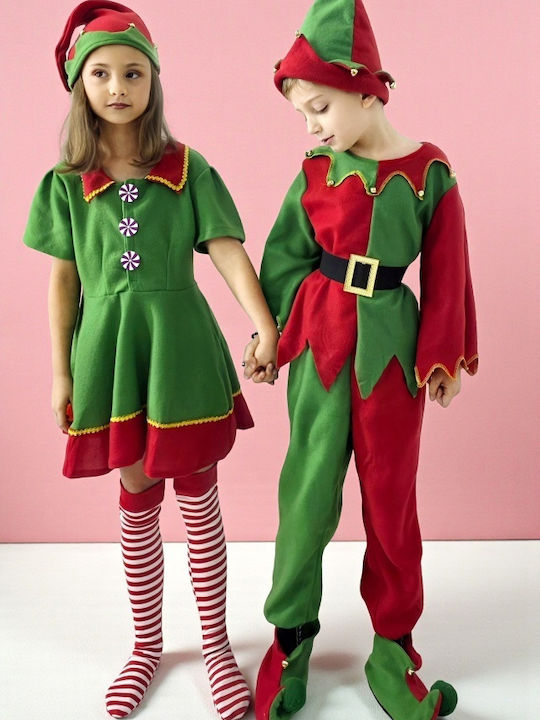 Christmas Elf Boys Costume Candy – 4-piece Set Blouse Pants Booties Hat