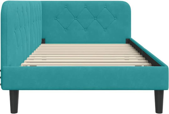 Sofa Bed Single Upholstered with Velvet Turquoise with Slats for Mattress 90x190cm