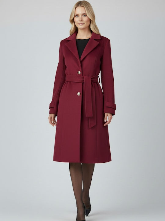 Femeie Bordeaux Palton cu Curea
