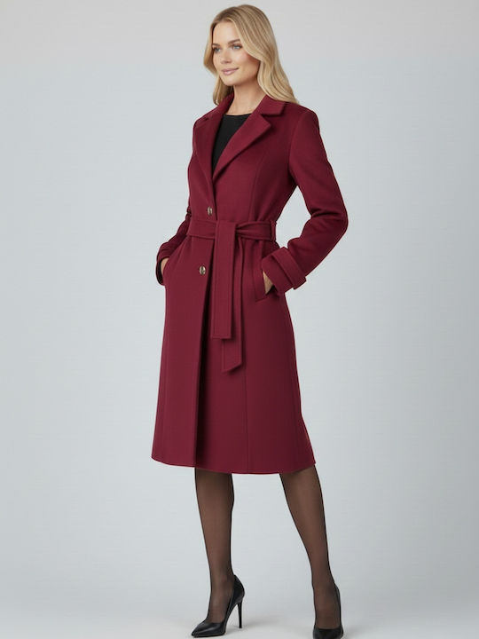 Femeie Bordeaux Palton cu Curea