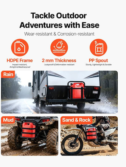 Vevor Fuel Can 19 Liters Gasoline Tank Spout Transparent Scale Maximum Flow 15 Liters Per Minute Safe Leakproof Portable Flat Liquid Container More Cars Motorcycles ATV UTV Red 4 Packs