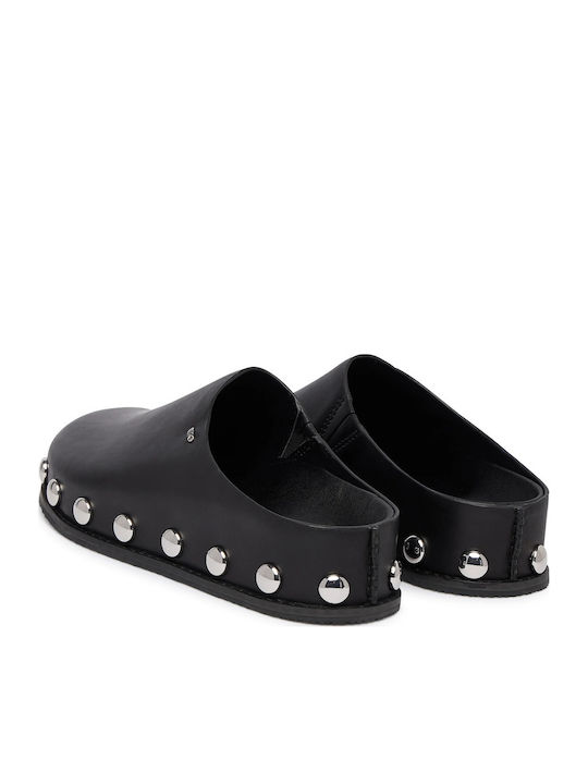 Leather Mules with Heel in Black Color